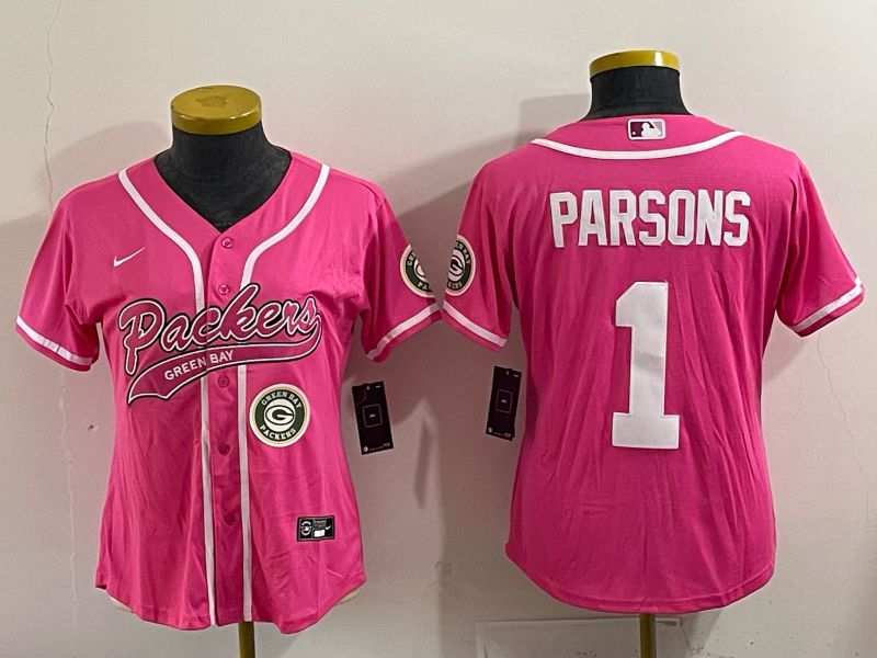 Women 2025 Green Bay Packers #1 Parsons Pink Nike Limited NFL Jersey style 001